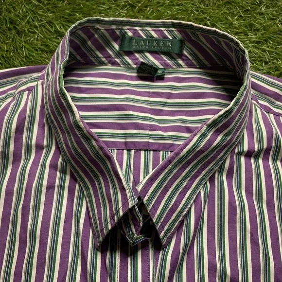 Lauren Ralph Lauren Women's Button Down Shirt 3XL Purple Monogram 3/4 Sleeve - Picture 2 of 12